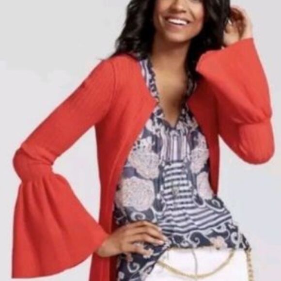 Cabi 5285 Trumpet Bell Sleeve Red Cardigan Sweater Medium - Picture 1 of 3